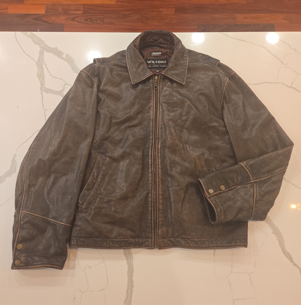 Vintage Wilsons Leather Mens Distressed Brown Bomber Motorcycle Jacket XL